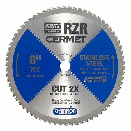 BRUTE PLATINUM 8in Brute RZR Cermet Tipped Circular Saw Blades for Stainless Steel, 70 Teeth, 5/8in Arbor CHA RZR-8-70-ST